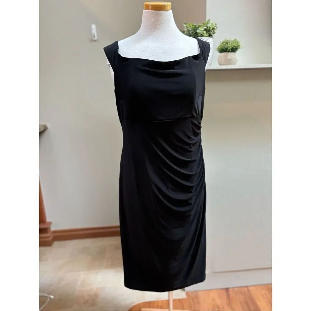 Scarlett 14 black lined off shoulder ruched polyester spandex cocktail dress w-